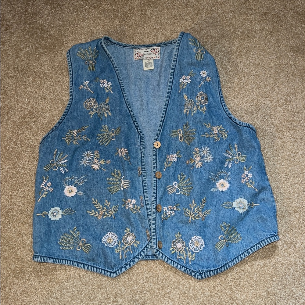 Embroidered Blue Denim Vest